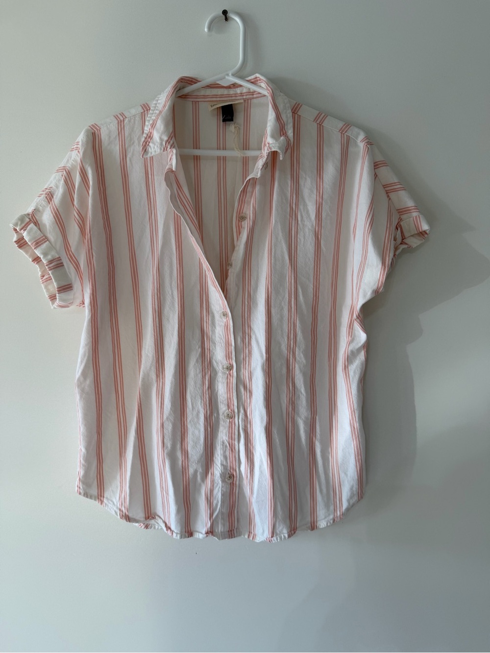 Universal Thread White Button-Down Shirt with Pink Stripes